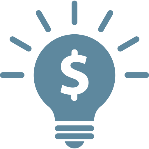 Bulb, business, idea, light, marketing, money, solution icon.