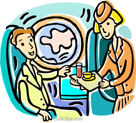 serving refreshments to passenger Royalty Free Vector Clip.