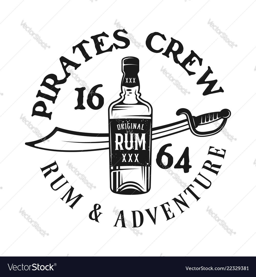 Bottle of rum and saber pirate emblem vector image.