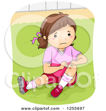 Clipart of a Football Player Girl Showing a Scraped Knee.