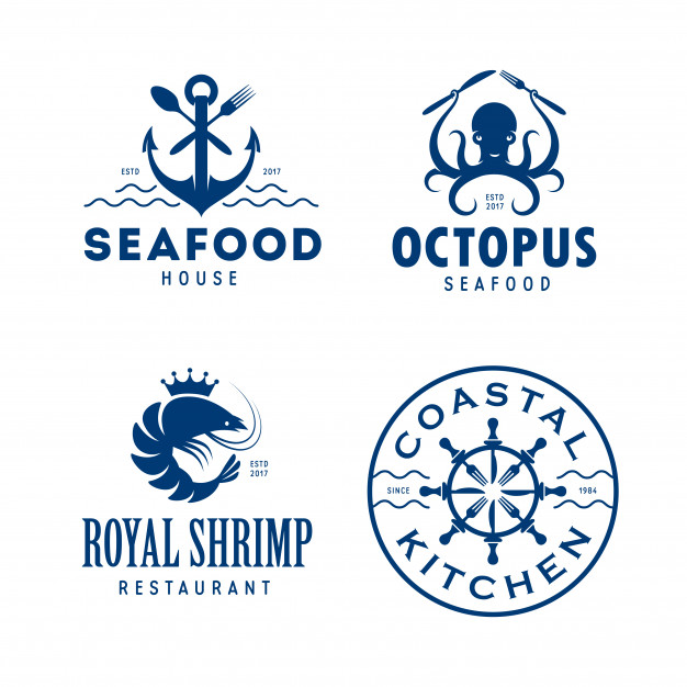 Seafood related logo set. Vector.