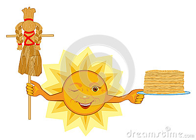 Sun Celebrates Shrovetide Celebration Stock Illustration.