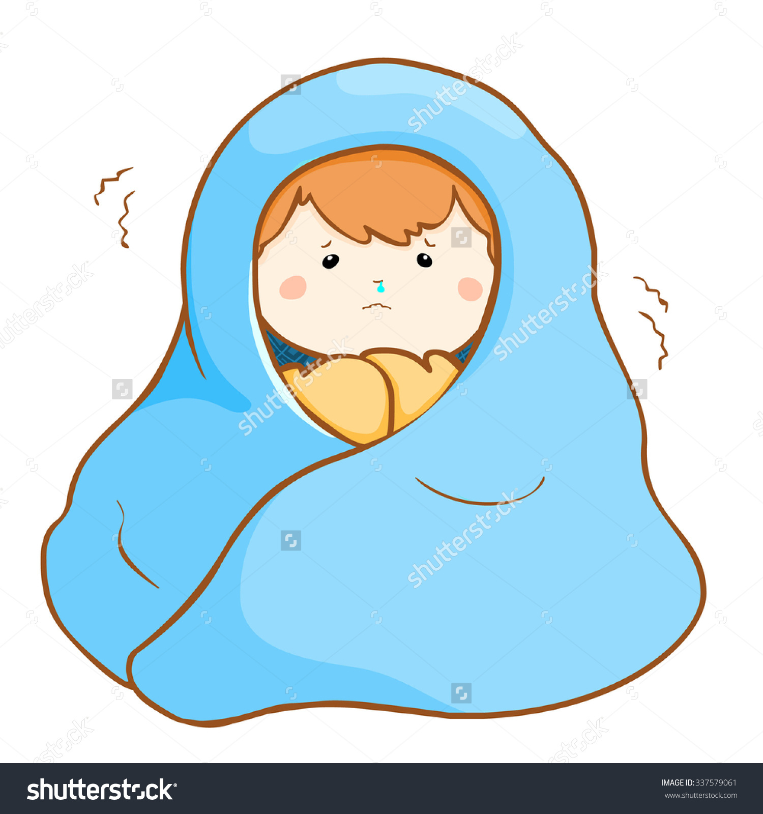 Child with fever clipart.