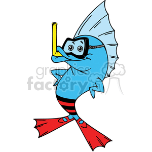 a blue fish going snorkeling clipart. Royalty.