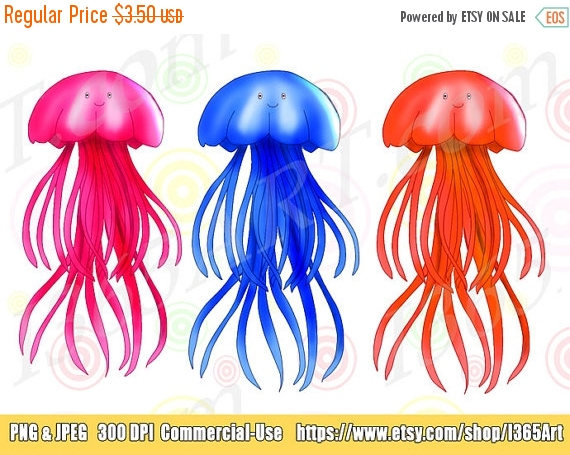 50% OFF Jellyfish Clipart Jellyfish clip art Sea Life.