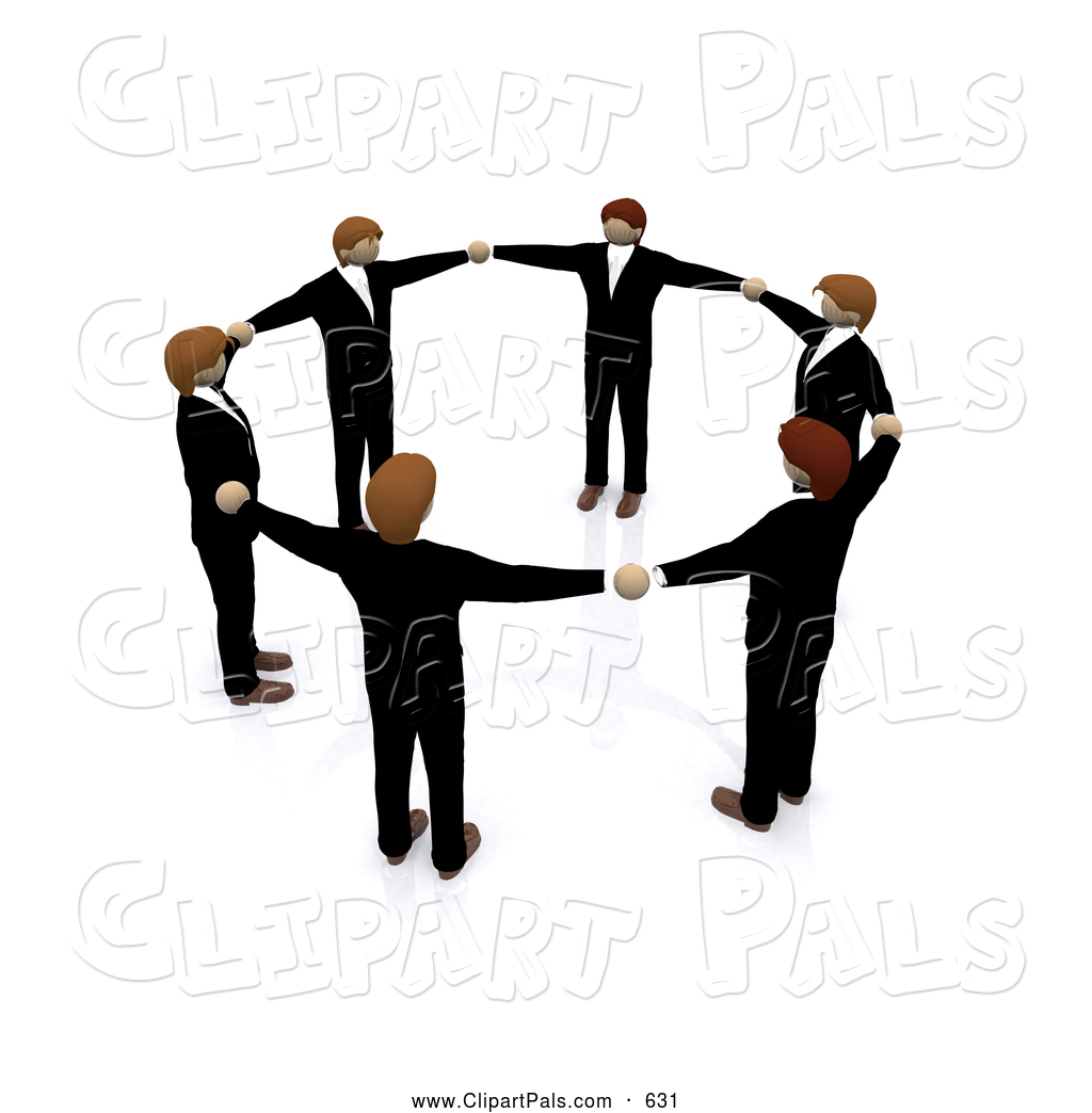 Pal Clipart of a 3d Circle of Business Men Holding Hands.