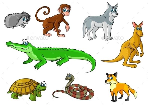 Cartoon forest and jungle animals characters with cute.