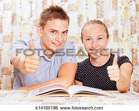 Pictures of Two happy people learning together in the classroom.