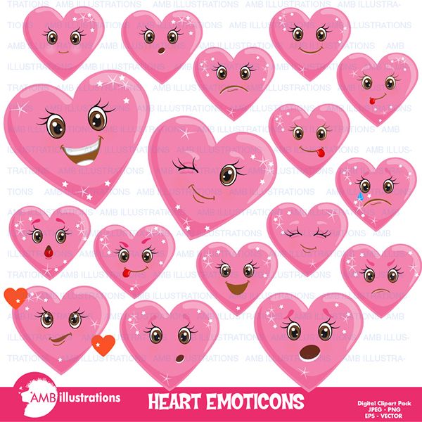 Valentine Hearts clipart, Emoji clipart, emoticon clipart.