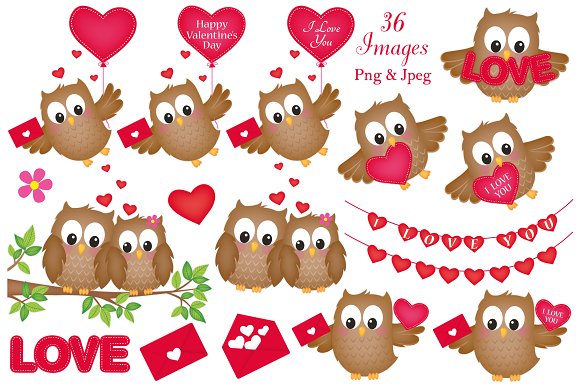 Valentine\'s Day Owl Clipart.