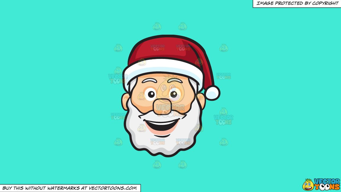 Clipart: A Very Happy Face Of Santa Claus on a Solid Turquiose 41Ead4  Background.