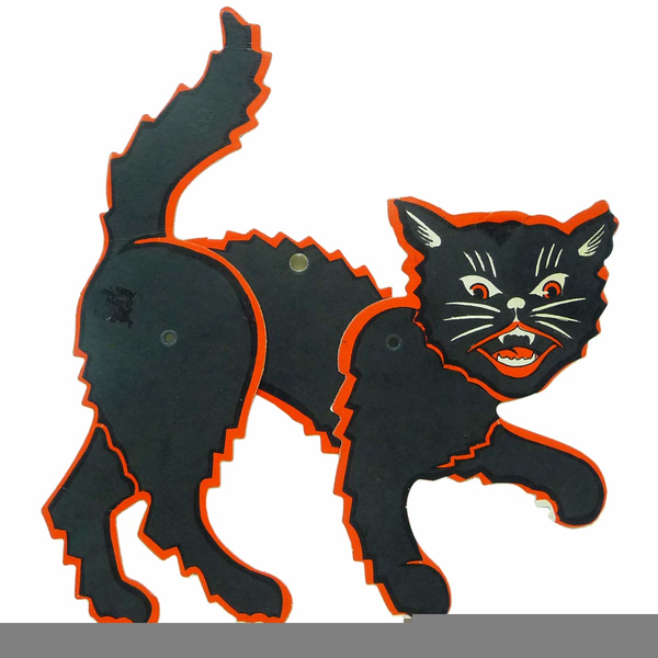 Vintage Black Cat Halloween Clipart.