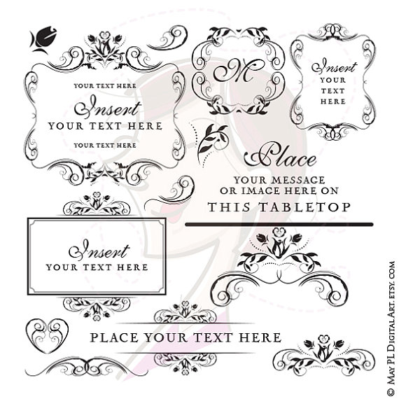 Instant Download Wedding Frames Monogram Floral Digital Clip Art.