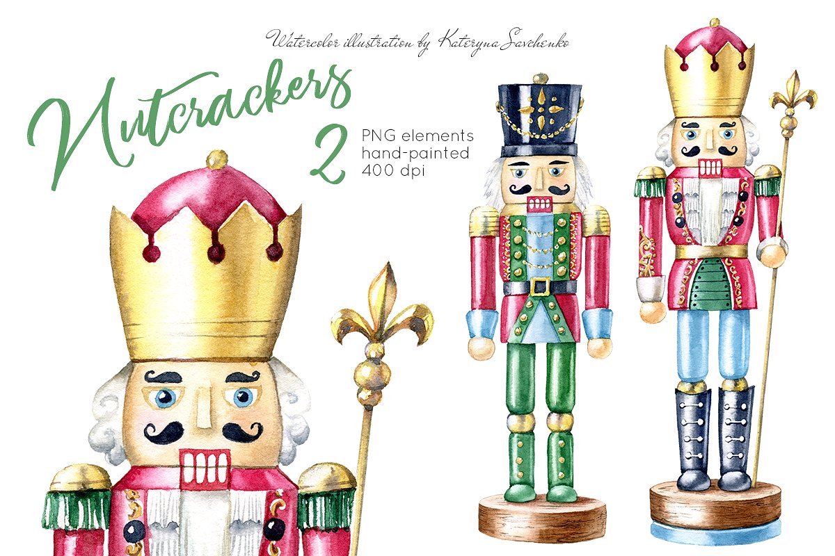 Nutcrackers. Watercolor Christmas.