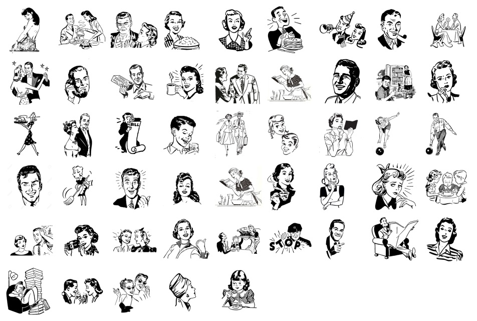 Retro Line Art PNG Transparent Set of 50 for only $3.50.