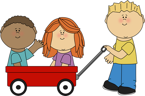 Kids with Wagon Clip Art.