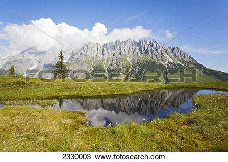 Stock Photo of Reflection of mountains in water, Hochkoenigstock.