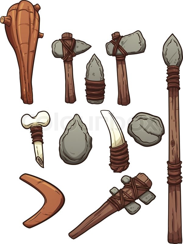 Prehistoric weapons. Vector clip art.