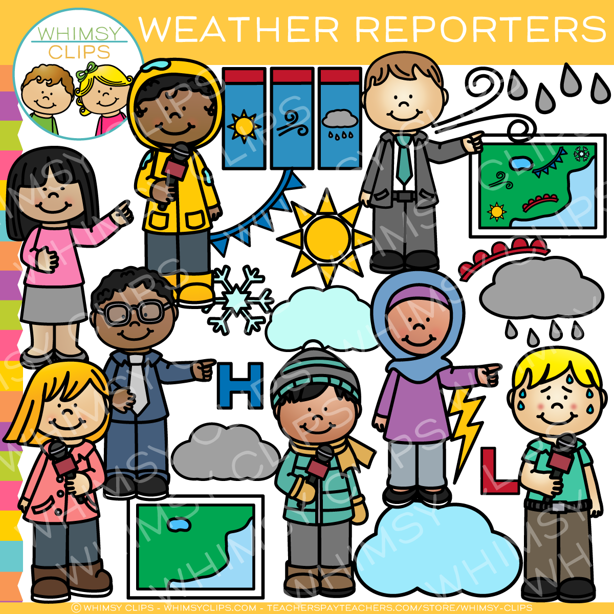 Kids Weather Reporters Clip Art.