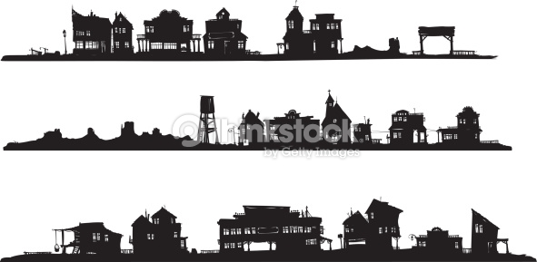 Old West Town Silhouette Clipart.