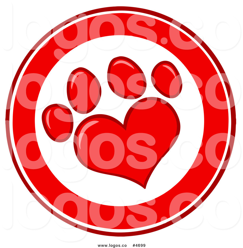 Royalty Free Logo of a Red and White Heart Shaped Paw Print.