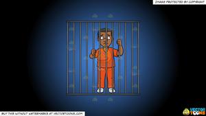 Clipart: A Black Man Behind Bars on a Blue And Black Gradient Background.