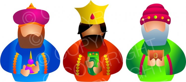 The Three Christmas Wise Men Bearing Gifts Clip Art.