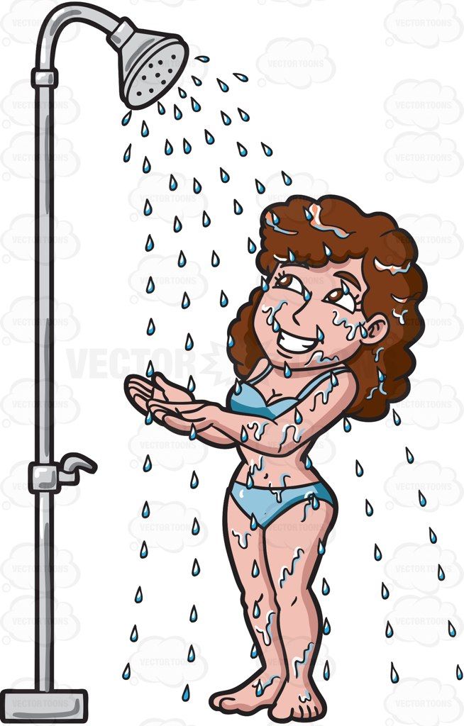 A happy woman taking a shower #cartoon #clipart #vector.