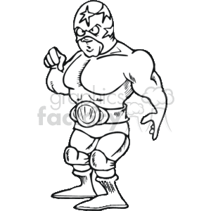 Black and white cartoon wrestler clipart. Royalty.