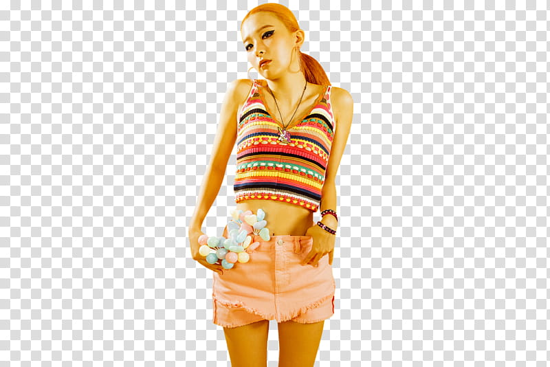 Red Velvet, woman wearing multicolored striped crop top and.