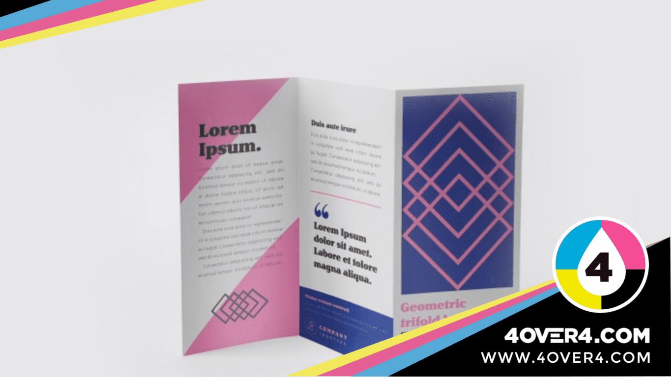 Abstract design in pink and mauve gate-fold brochure.