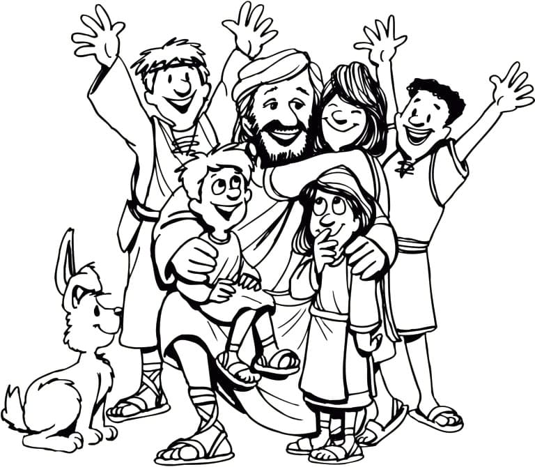 Jesus and Happy Children coloring page - Download, Print or Color ...