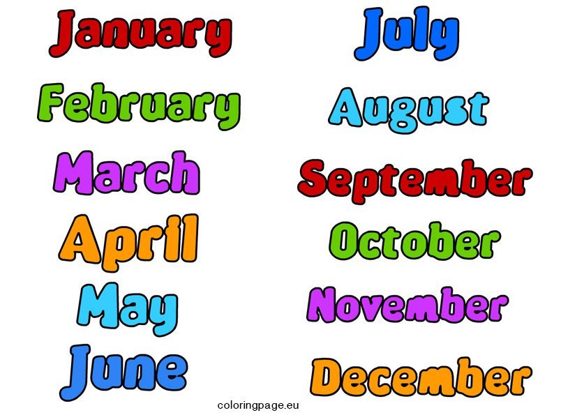 Months of the Year clip art – Coloring Page