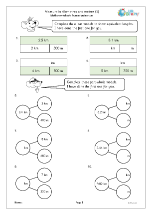 Preview of worksheet Measure in kilometes and metres (1)