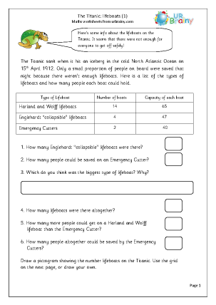 Preview of worksheet Titanic lifeboats