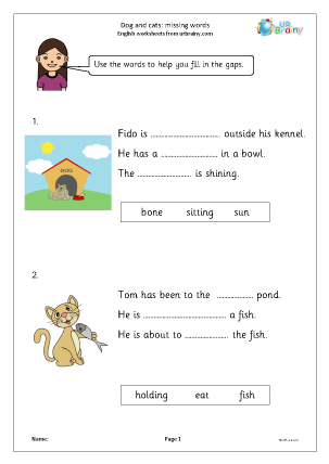 Preview of worksheet Dog and cat: missing words