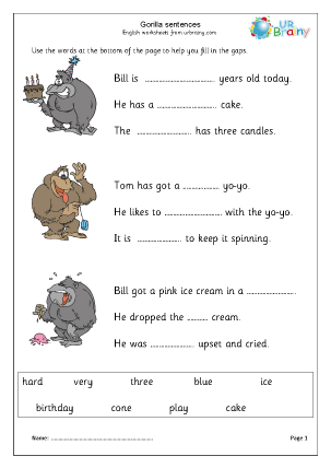 Preview of worksheet Gorilla: missing words