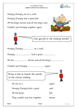 Preview of worksheet Humpty Dumpty activities