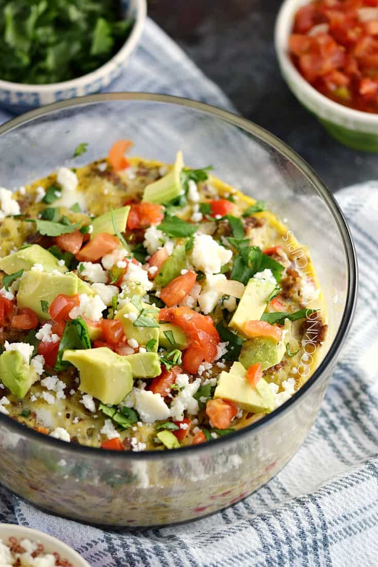 Start your day off right with this hearty and delicious Instant Pot Mexican Breakfast Casserole loaded with eggs, sausage, peppers and hash browns! © COOKING WITH CURLS