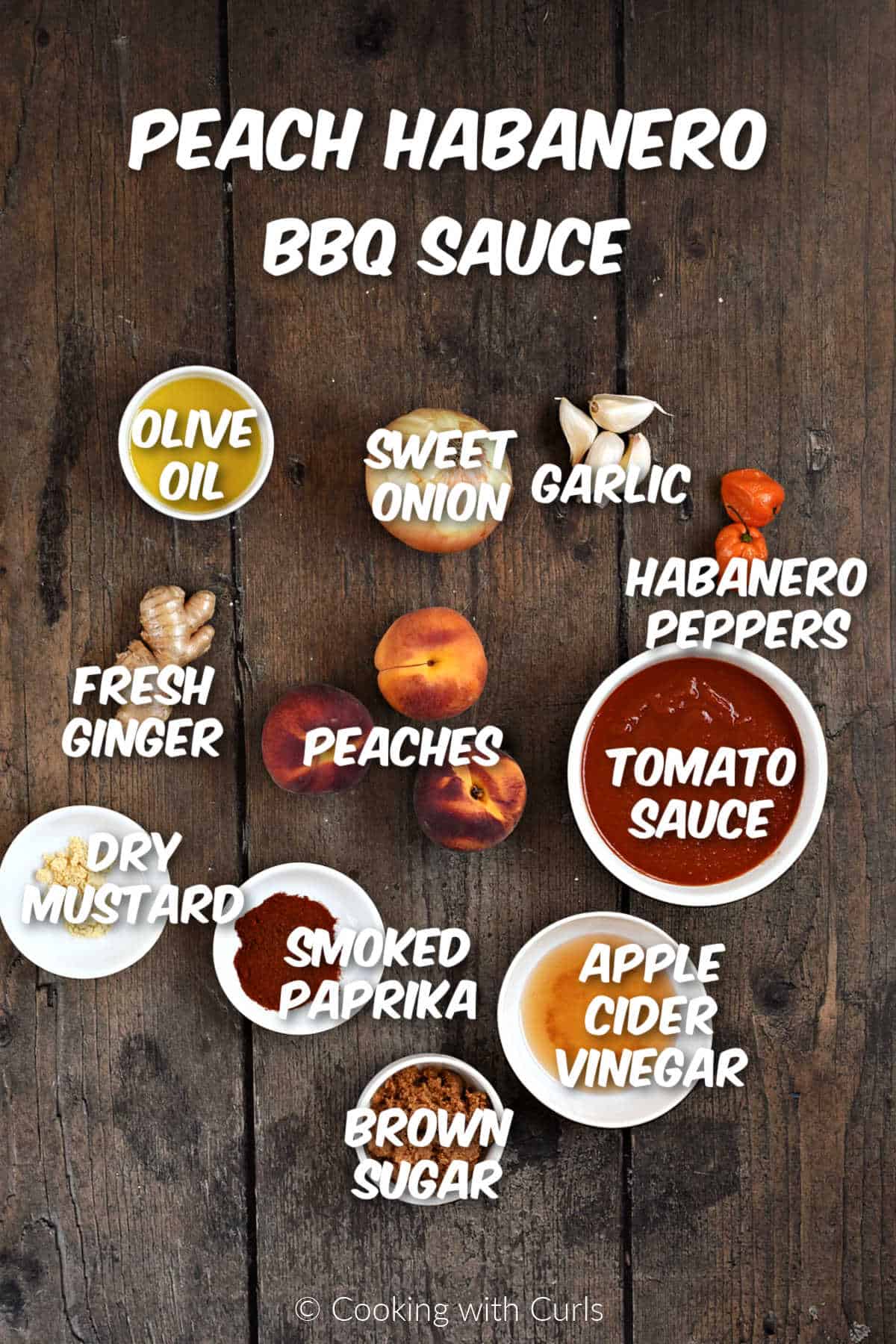 Ingredients needed to make peach habanero bbq sauce.