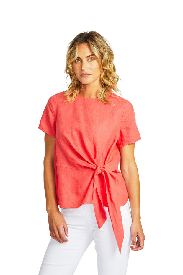 PING PONG - Coral Jasmine Linen Knot Top - P575363