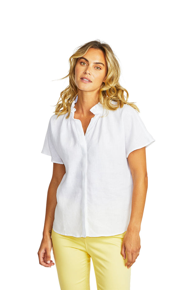 PING PONG - White Nora Linen Ruffle Blouse - P575364