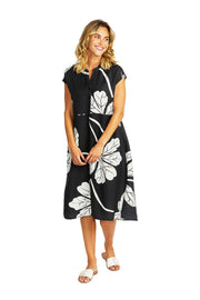 PING PONG - Black/Ivory Atlas Midi Dress - 575522