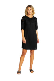 PING PONG - Black Jojo Linen Lace Trim Dress - 575546