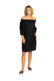 PING PONG - Black Jojo Linen Lace Trim Dress - 575546