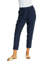 PING PONG - Navy Ava Pull On Linen Pant - 575734