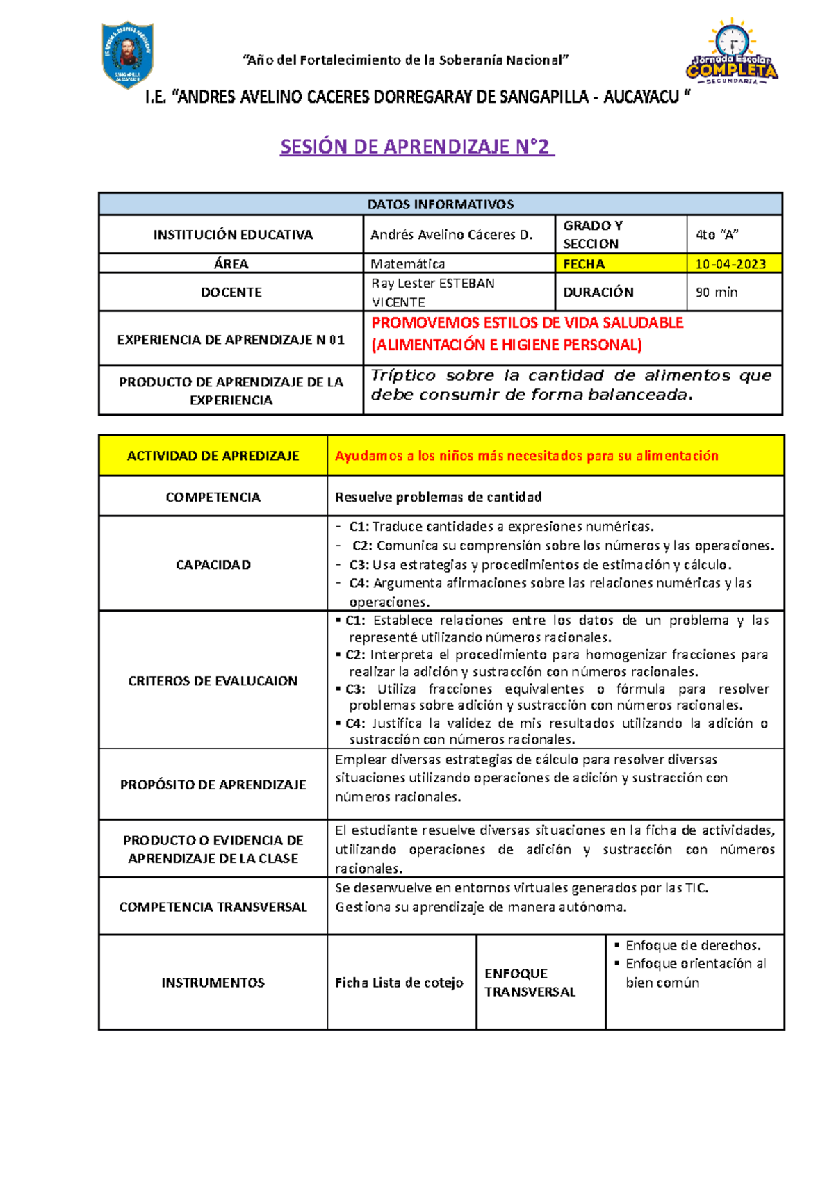 SESIÓN(4TO)_02_EDA_01_RAY_ESTEBAN - SESIÓN DE APRENDIZAJE N° DATOS ...