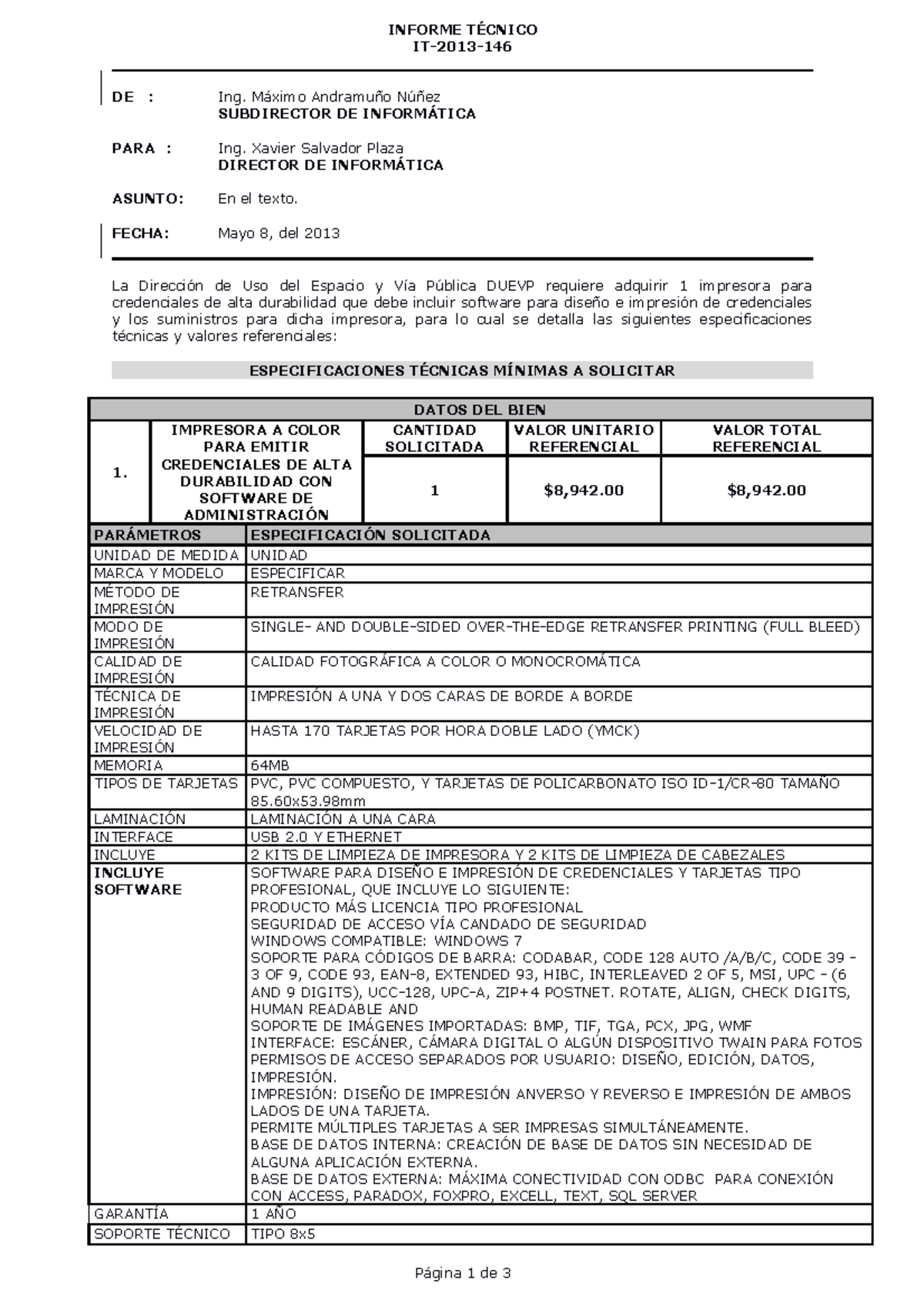 7627971 - nnnnn - INFORME TÉCNICO IT-2013- DE : Ing. Máximo Andramuño ...