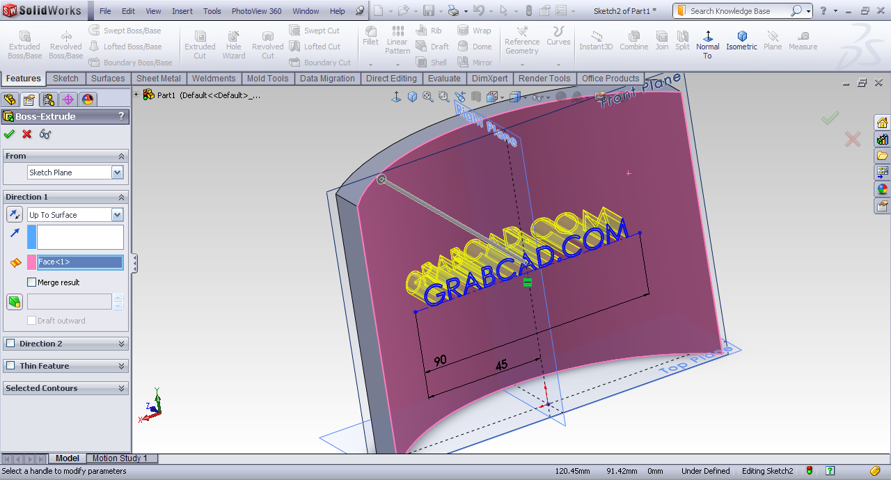 Tutorial - Using surface cut feature for bossing text in SolidWorks ...