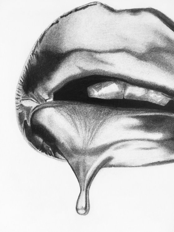 Dripping lip drawing Pencil drawing by Amelia Taylor | Artfinder image.